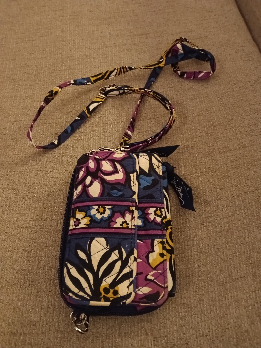 Vera Bradley Purple and Blue Floral Quilted Crossbody Phone Bag